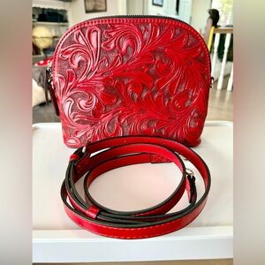 Hand tooled leather crossbody